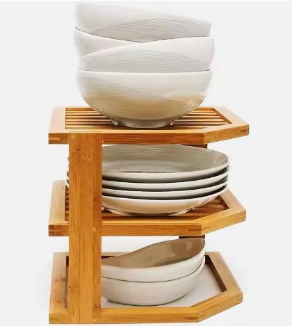 Dish Storage Organizer Bamboo Corner Rack Tableware stand